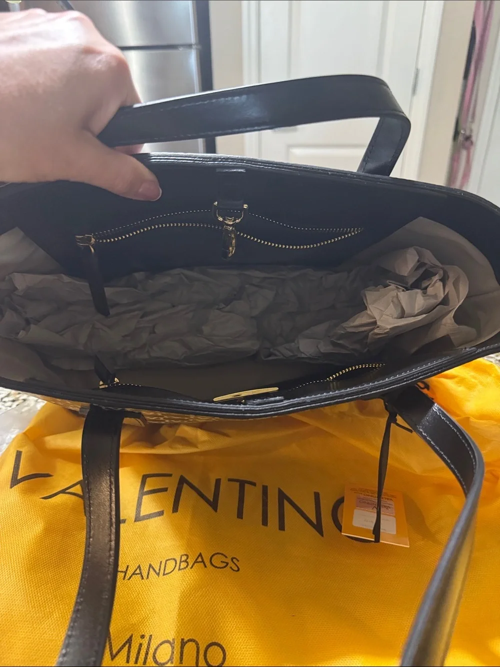 Valentino Black & White Logo Tote with Gold Hardware - Picture 3 of 3
